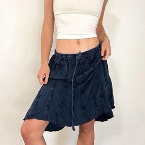 navy floral 00s midi ruffle hippie skirt